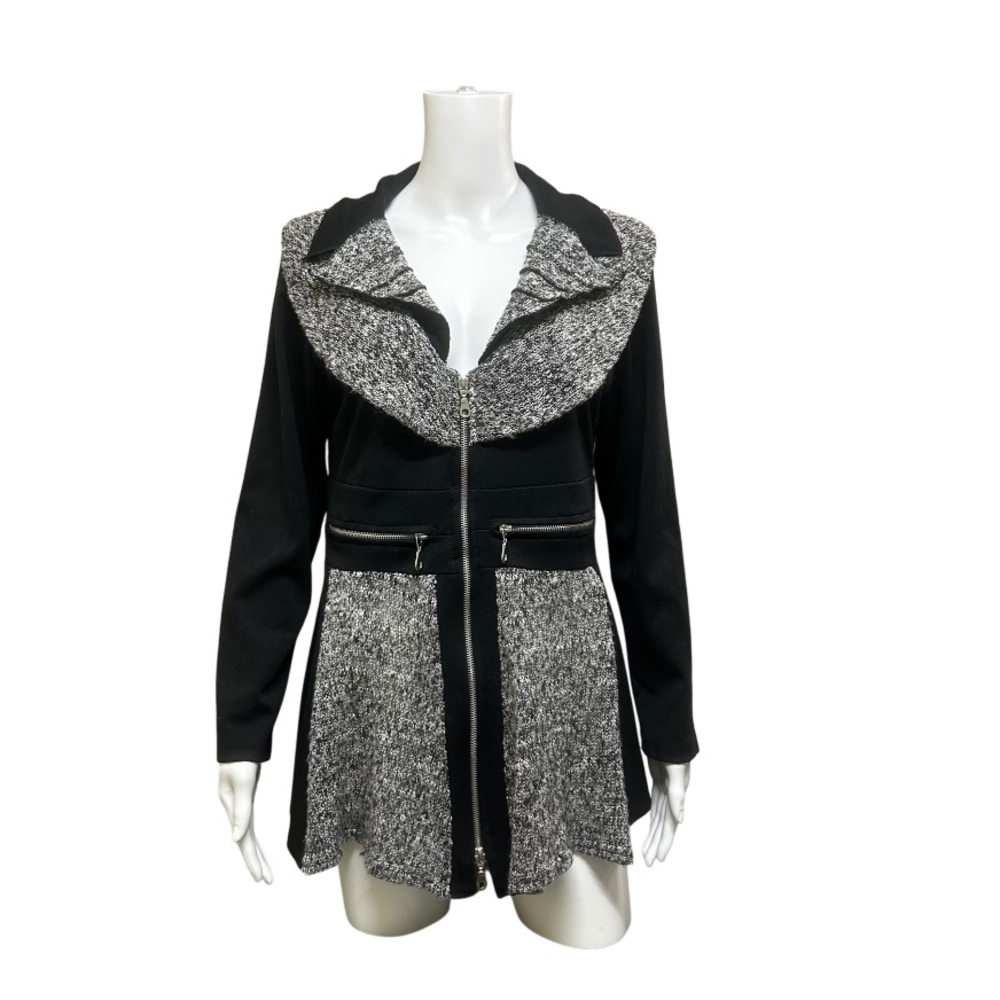 Goa Black Heather Tweed Zip Front Artsy Jacket Size M